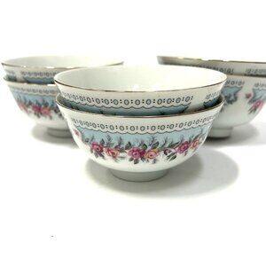 Set of 6 Tatung Porcelain Bowls with Pink Rose Floral design